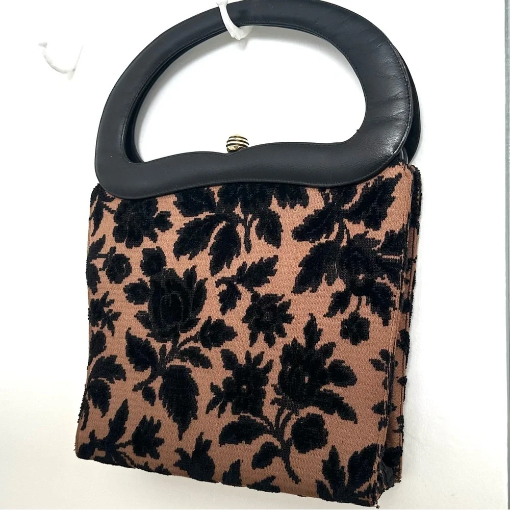 Vintage Tapestry Satchel Handbag in Brown & Black GUC - Picture 12 of 12